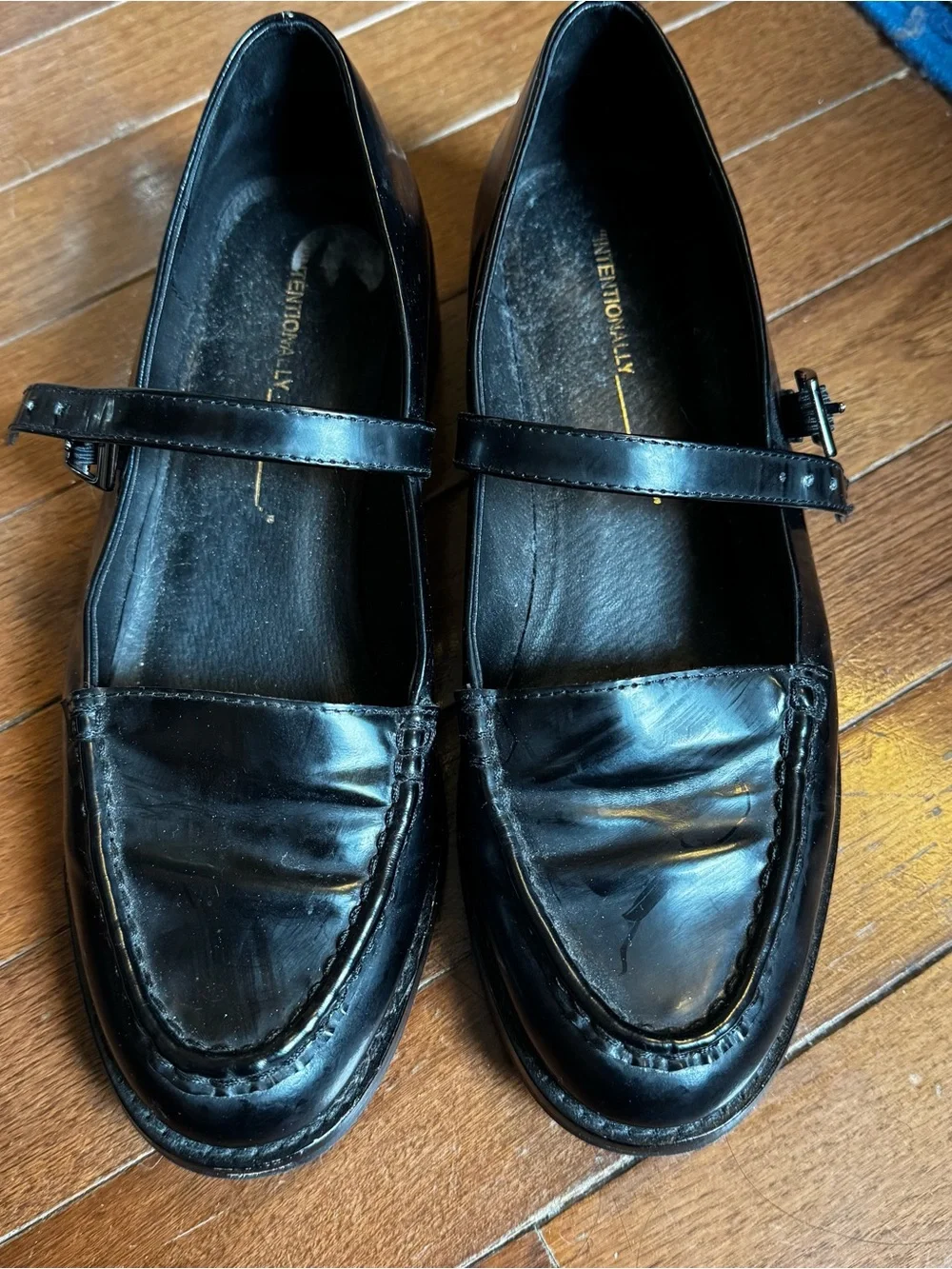 INTENTIONALLY BLANK Black Leather Mary Jane Loafers